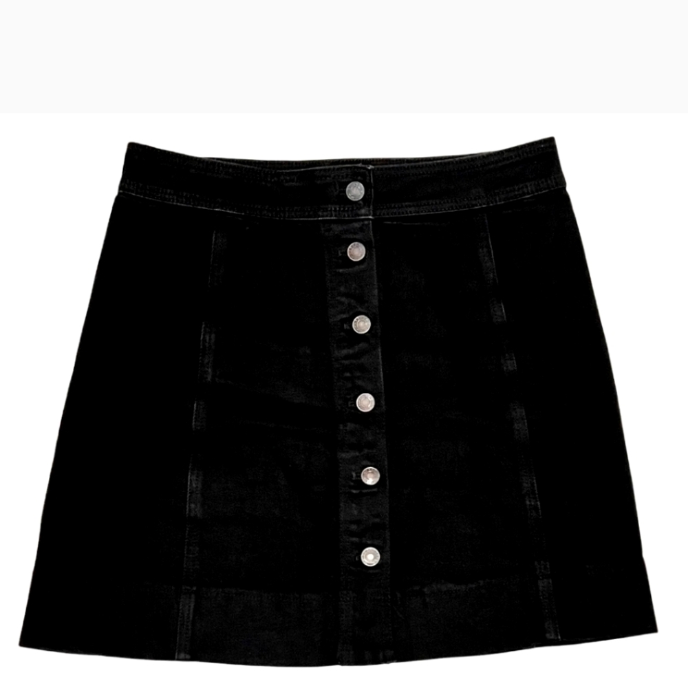 J. Crew Mercantile Black Denim Button Front Skirt Short Stretch Cotton Size 22